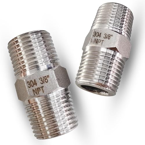 3/8″ Male to Male NPT Hex Nipple Pipe Fittings, 304 Stainless Steel 3/8″,2pcs