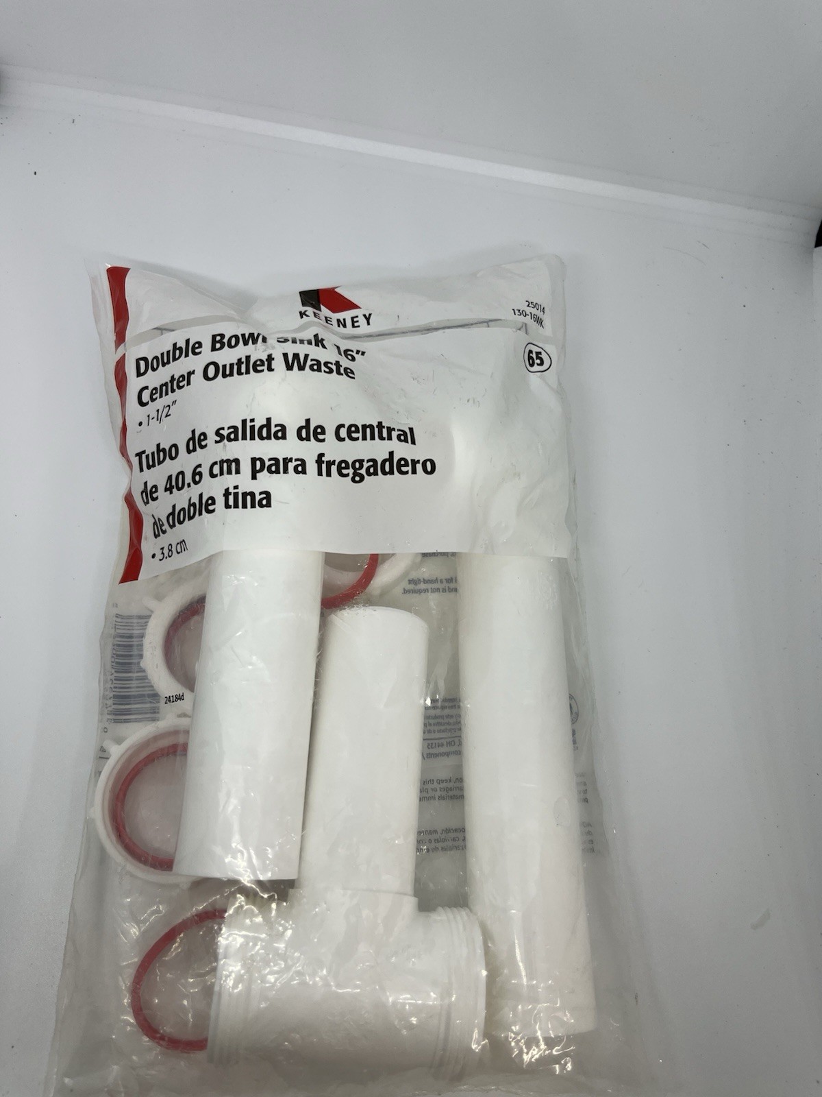 Keeney 1-1/2″ x 16″ Center Outlet Waste Kit Double Bowl Sink White 130A-16WK