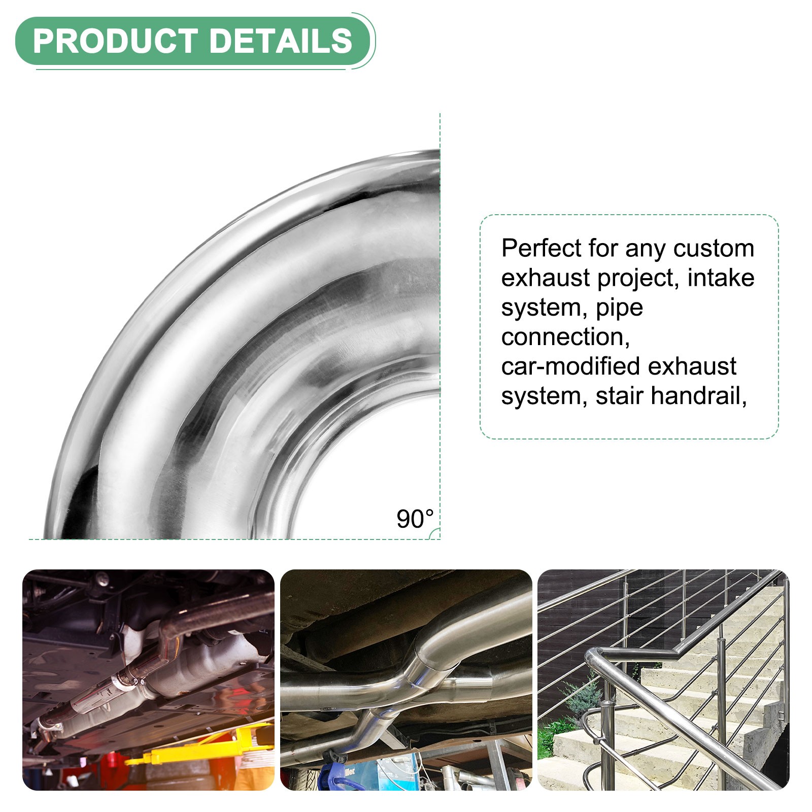 OD 3.5 Inch 90 Degree Mandrel Bend Elbow, Thicken 1.5 mm Height 140 mm