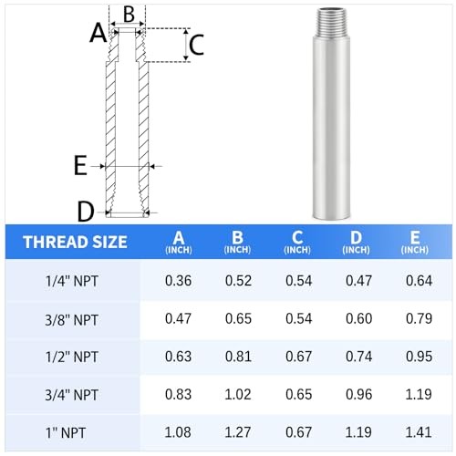 304 Stainless Steel Pipe Fitting, 1/4″ MNPT x 1/4″ FNPT 4″ Length(100MM)