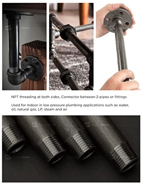 1/2 x 18 Inch Black Steel Pipe (5-Pack), Heavy Duty Industrial Malleable Iron