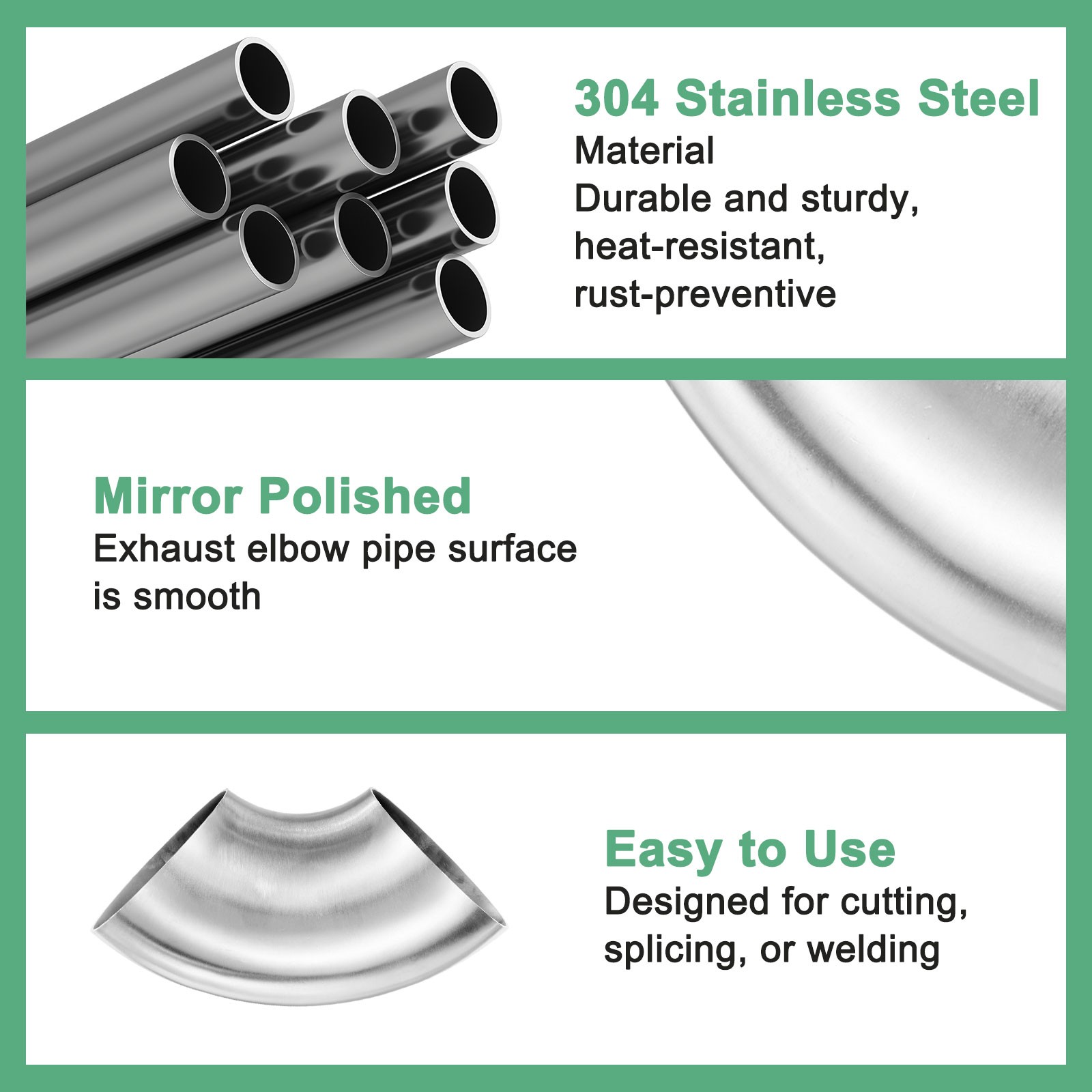 2-Pack OD 2.8 Inch 90 Degree Mandrel Bend Elbow, Thicken 1.5 mm Height 100 mm