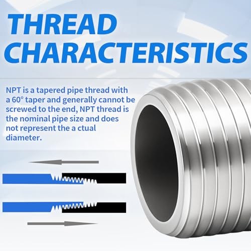 304 Stainless Steel Pipe Fitting, Nipple Cast Pipe 1/2″ NPT 6″ Length(150MM)