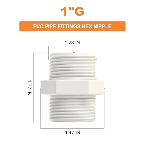 10Pcs 1″ PVC Pipe Fittings Nipple, G 1 Male X G 1 Male PVC Coupling 1″,10Pcs