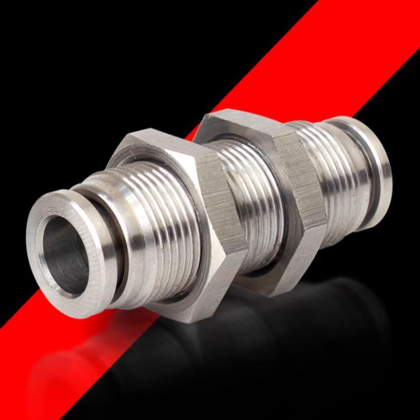 Nickel Plated / Stainless Steel Pneumatic PM Bulkhead Connector Push-in Fitting