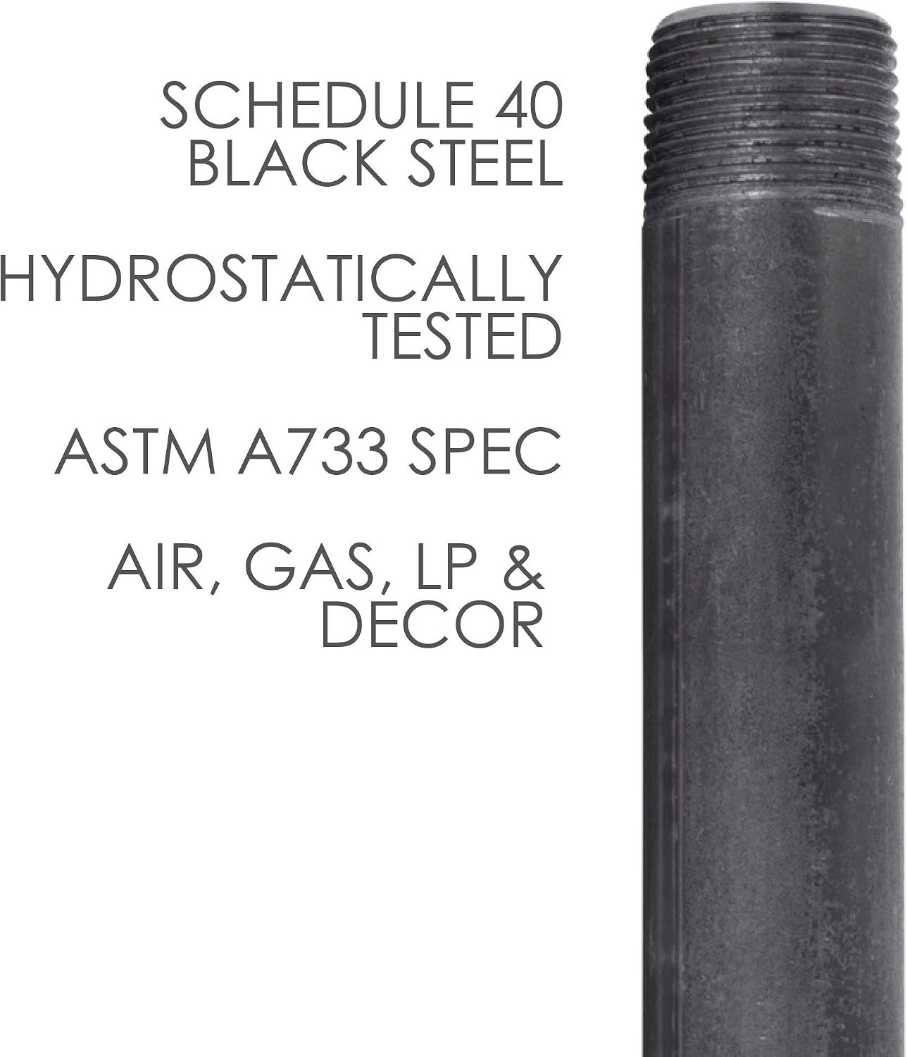 PIPE DÉCOR 1/2” x 36” Malleable Cast Iron Pipe Nipple, Pre Cut Connectors