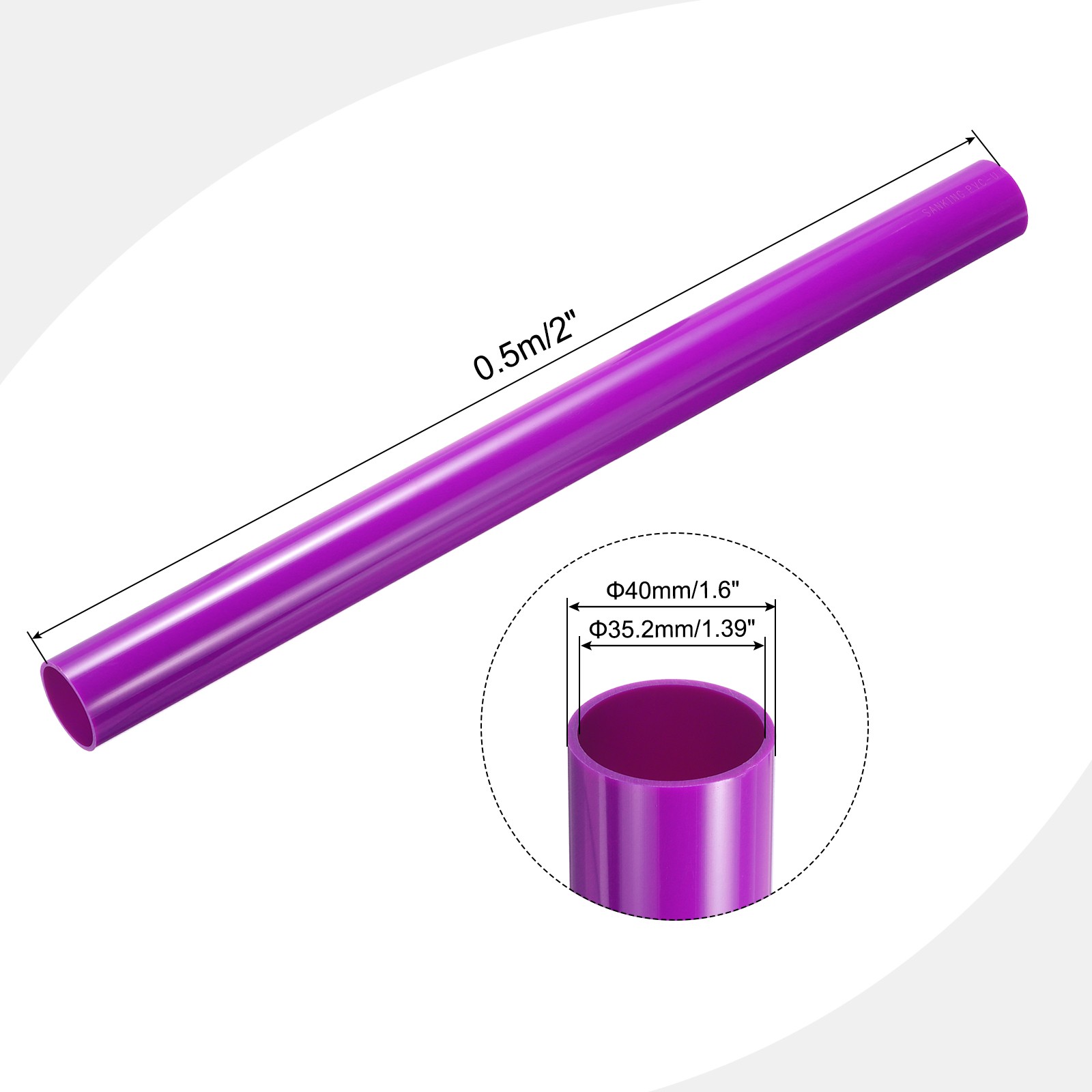PVC Rigid Round Pipe 35.2mm ID 40mm OD 500mm Purple High Impact