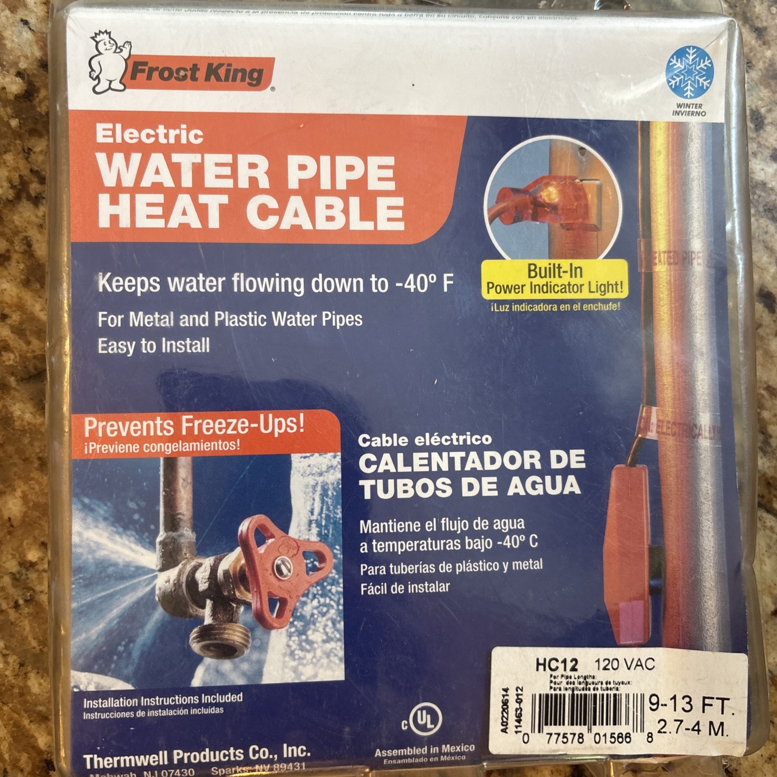 FROST KING Electric Water Pipe Heat Cable NIB 9-13 feet/ -40 degrees below