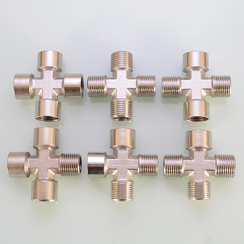 BSP Brass 4-Way Cross Fitting Female Male Connecter 1/2″ 3/4″ Water Pipe Adapter