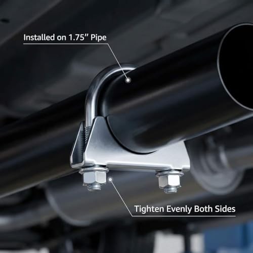U-Bolt Exhaust Clamp 1.75″ OD Carbon Steel Pipe Connector for 1-3/4″ 2 Pack