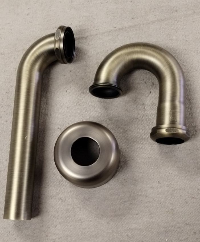 Signature Hardware 1-1/4 in. Brass P-Trap with High Box Flange Aged Brass