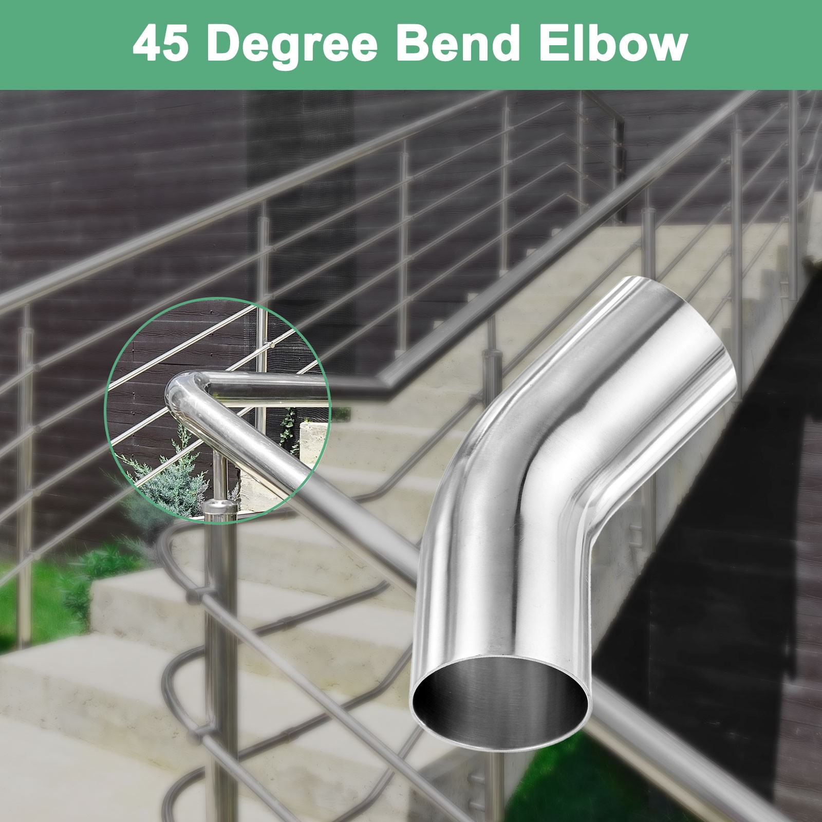 2-Pack OD 2 Inch 45 Degree Mandrel Bend Elbow, Thicken 1.5 mm Height 155 mm
