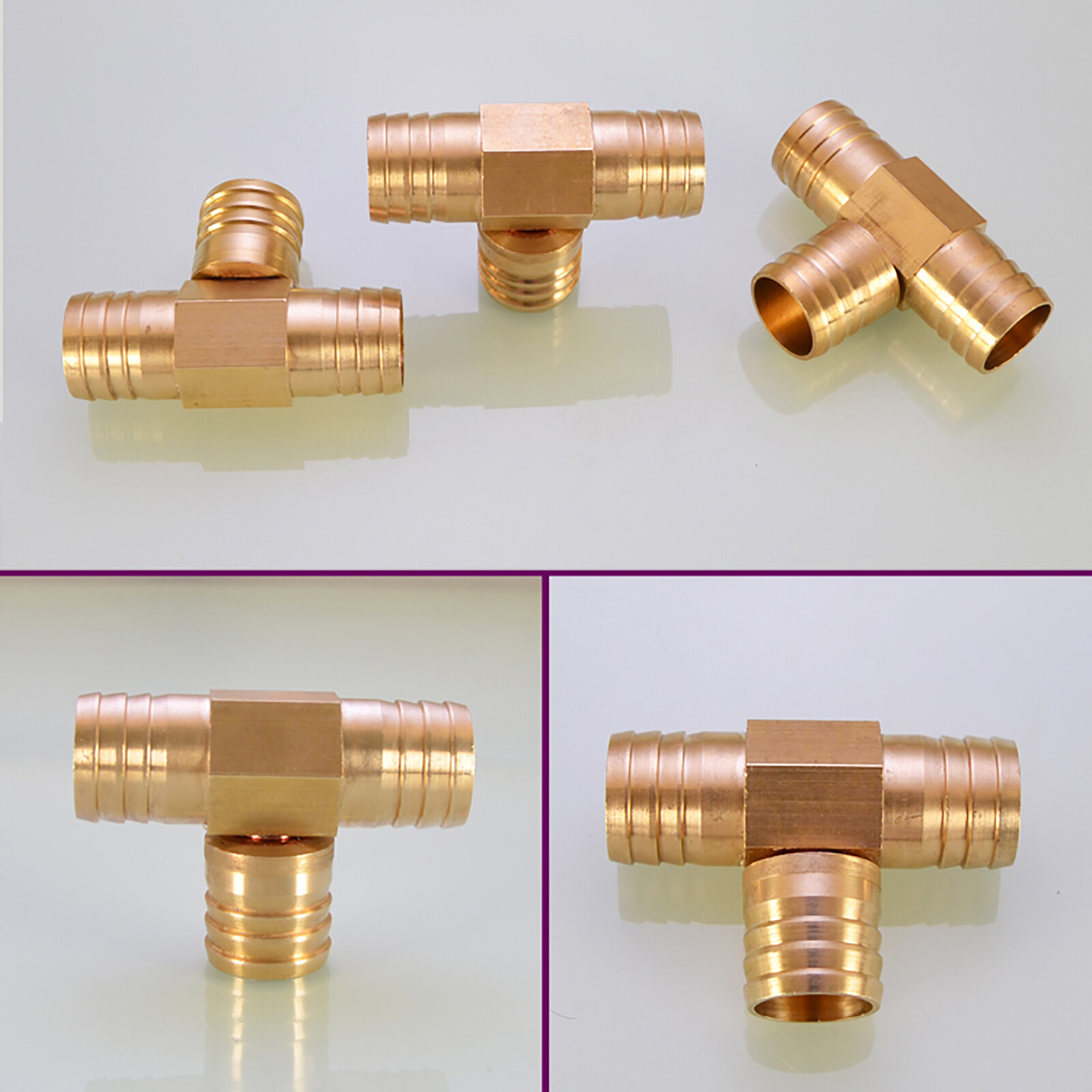 4~25mm Brass Tee Barbed T Piece Hose Joiner 3 Way Connector Air Fuel Water Pipe