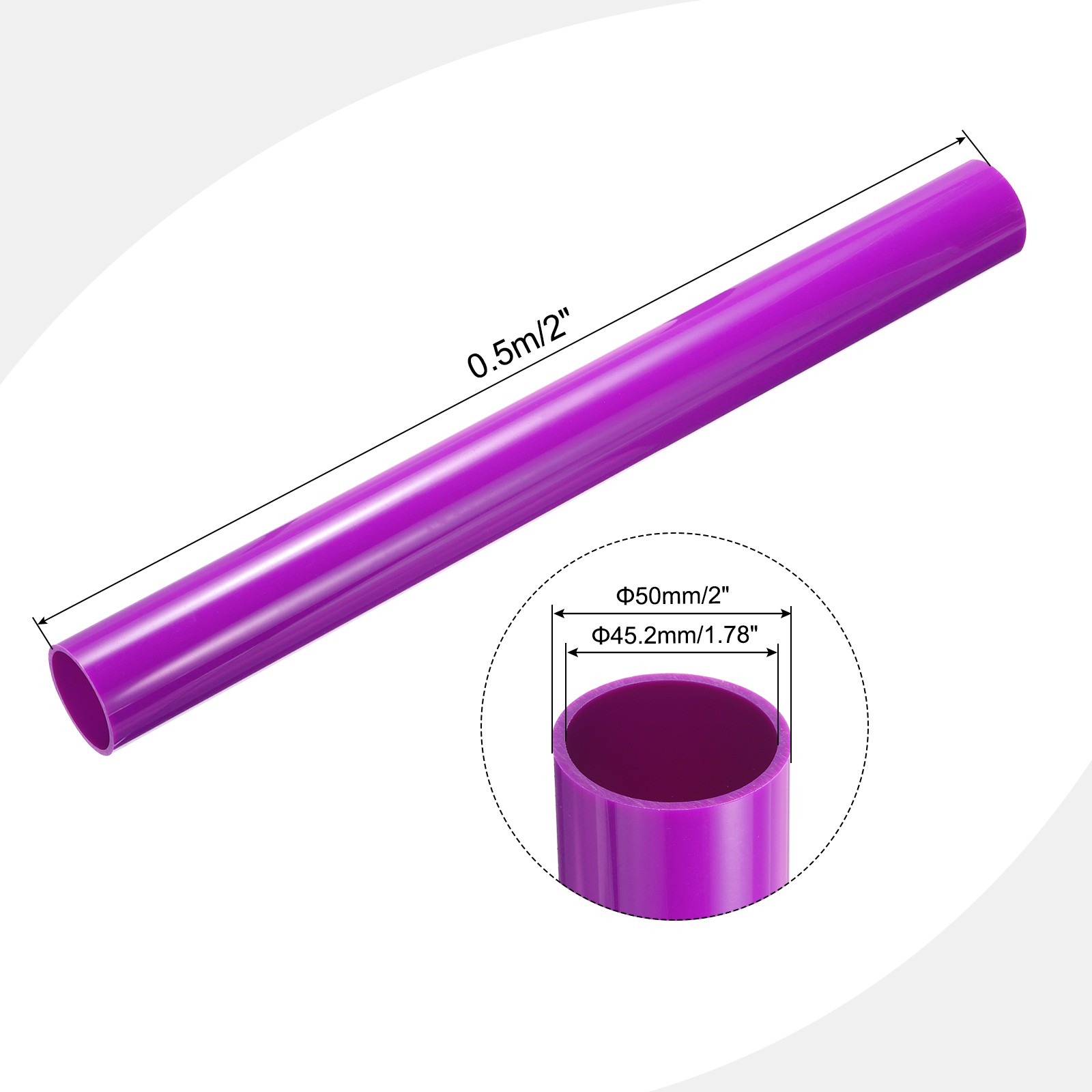 PVC Rigid Round Pipe 45.2mm ID 50mm OD 500mm Purple High Impact