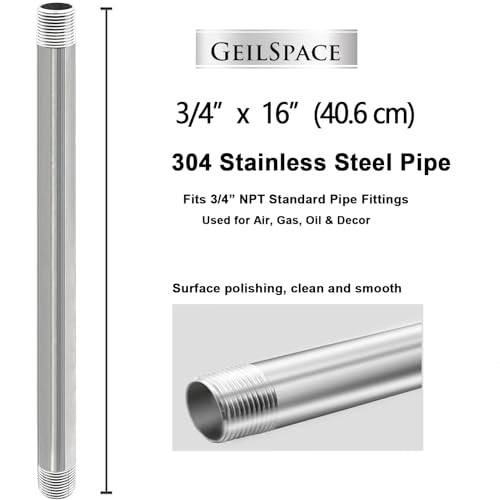 Stainless Steel Pipe, 304 Pipe Nipple Fits Standard 3/4 Inch 3/4″ x 16″
