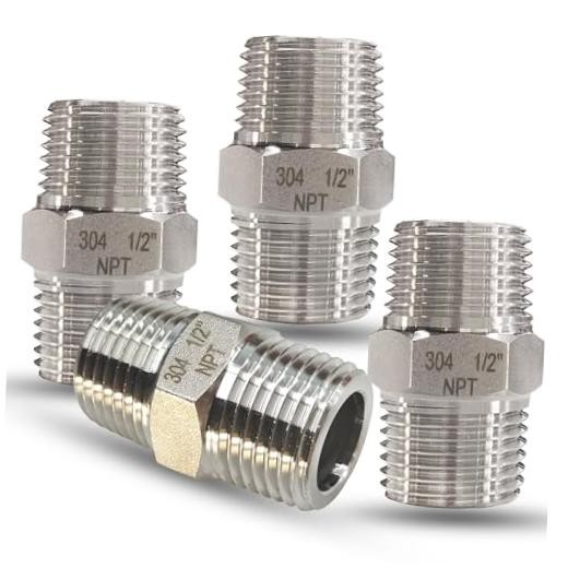 1/2″ NPT Male Hex Nipple Pipe Fittings, 304 Stainless Steel 1/2 1/2″ male, 4pcs