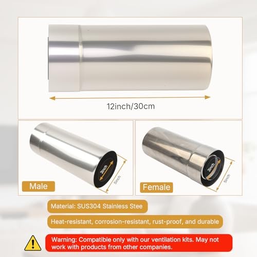 3″x5″ Vent Kit, Compatible with Navien 5″ OD, 3″ ID coaxial tube, 12″ long
