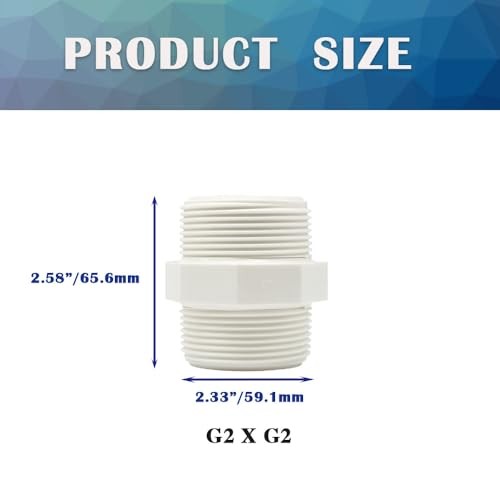 2PCS 2″ PVC Pipe Fitting Hex Nipple G2 Male X G2 Male Coupling G2 x G2 2pcs