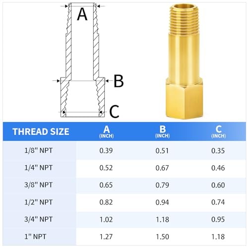 Brass Pipe Fitting, Long Nipple Pipe 1/8″ MNPT x 1/8″ FNPT 2″ Length(50MM)