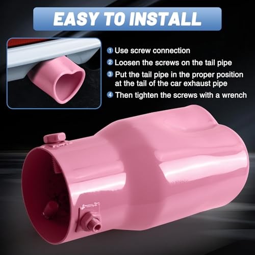 Heart Exhaust Tip 2.4″ ID/ 2.5″ OD, Adjustable Stainless Single Pipe- Pink