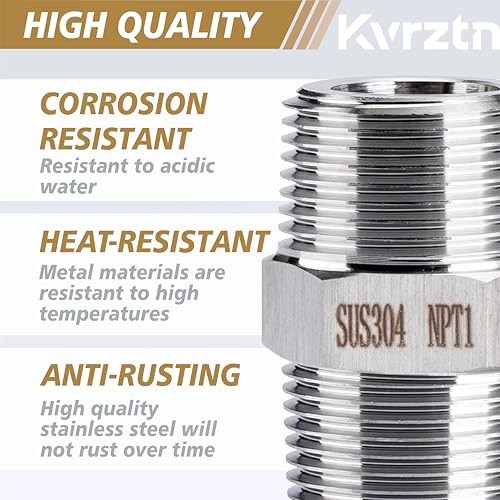 3/8″ Male to 3/8″ Male NPT Hex Nipple Pipe Fittings, 2 3/8″ Male x 3/8″ Male