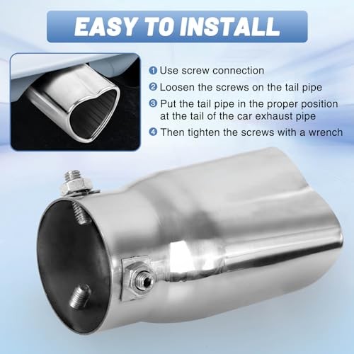 Heart Exhaust Tip 2.5″ Inlet, Adjustable Stainless Steel Single Pipe- Silver
