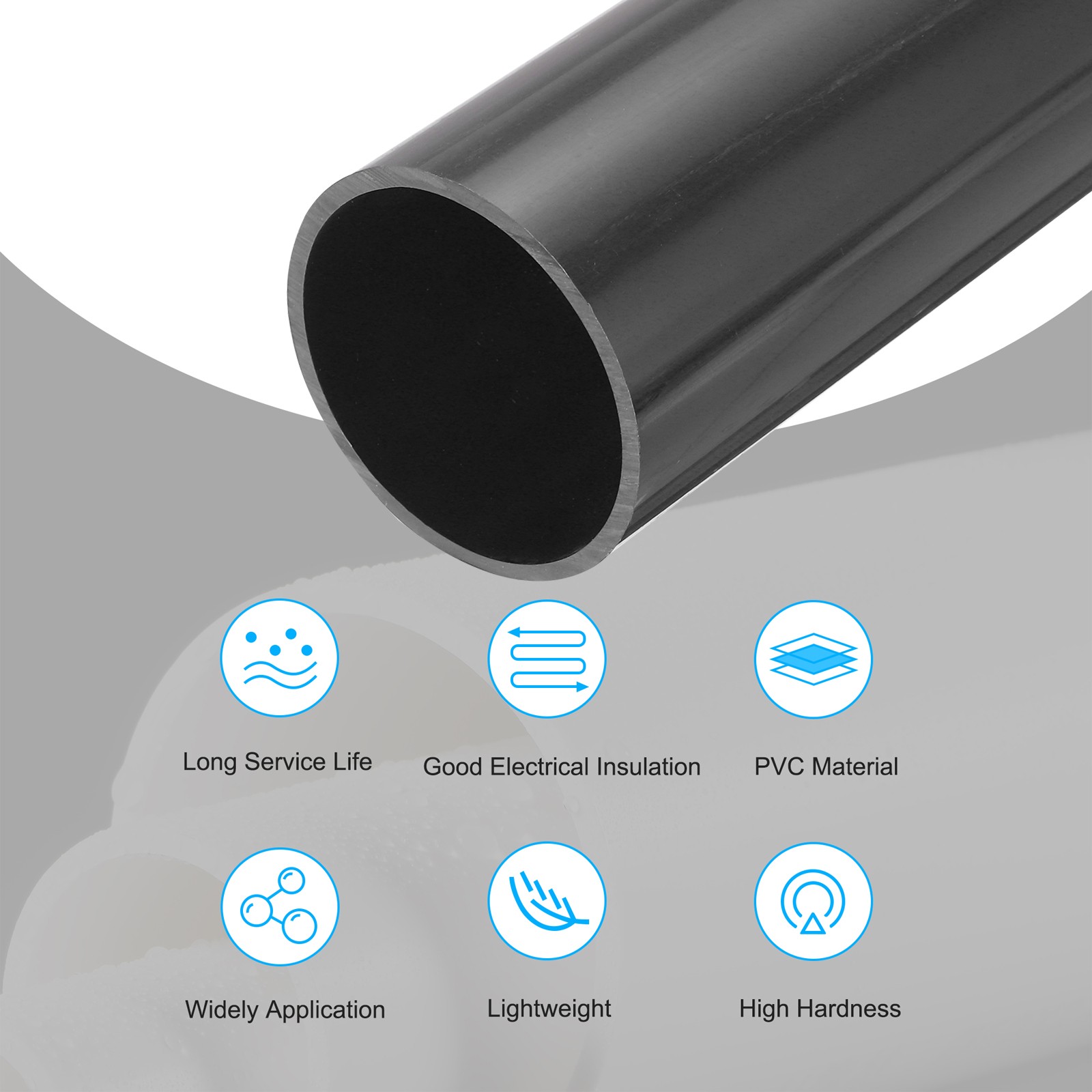 PVC Rigid Round Pipe 67.8mm ID 76mm OD 500mm Dark Grey High Impact