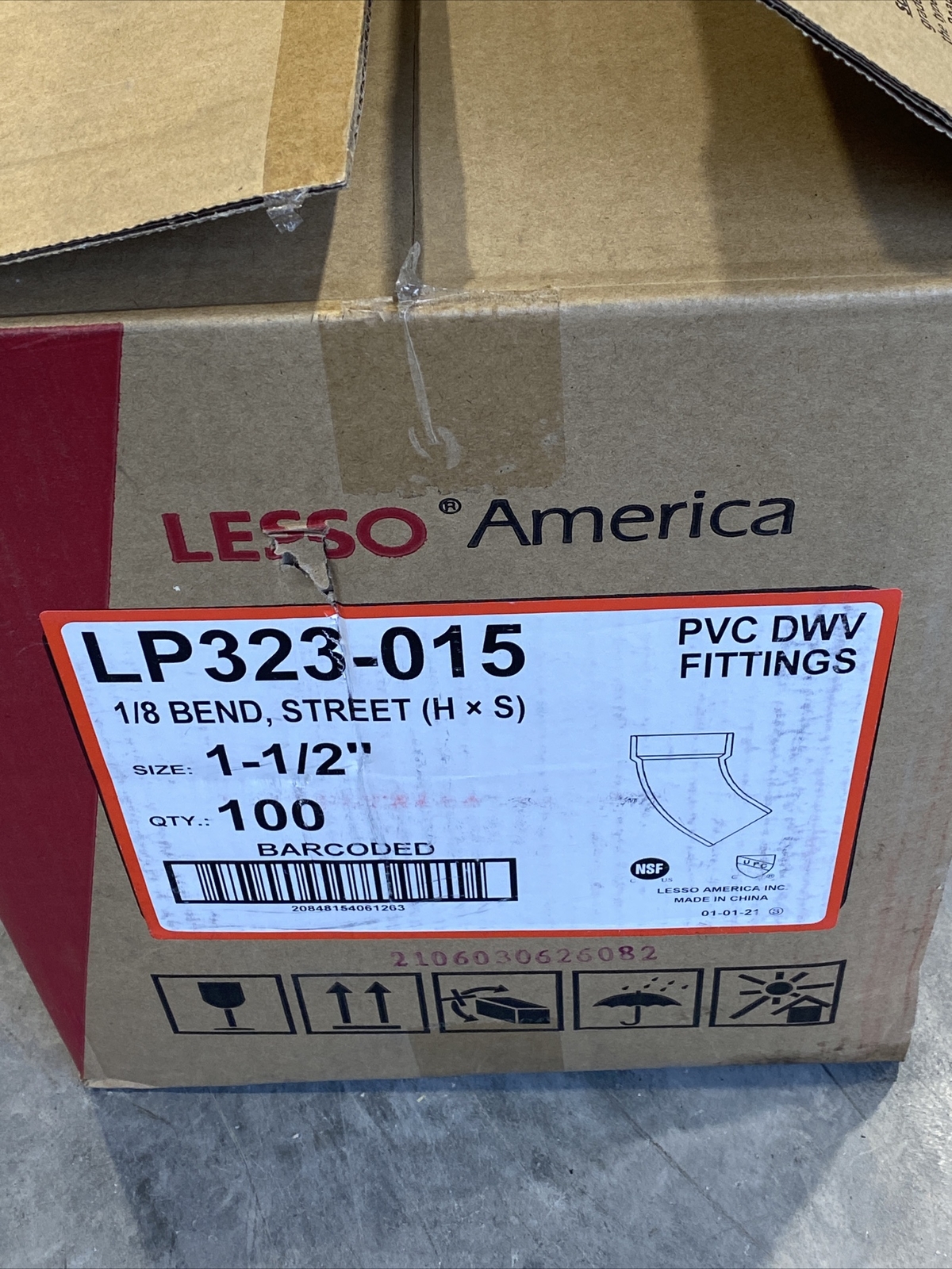 100 qty Lesso America DWV Street Elbow PVC Slip x Hub x 1-1/2″ LP323-015 New