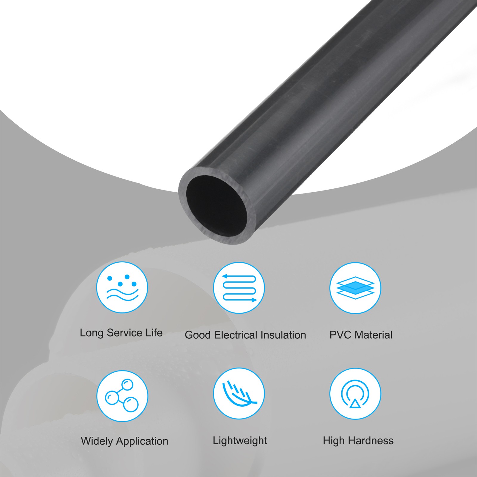 PVC Rigid Round Pipe 19.4mm ID 25mm OD 500mm Light Grey High Impact