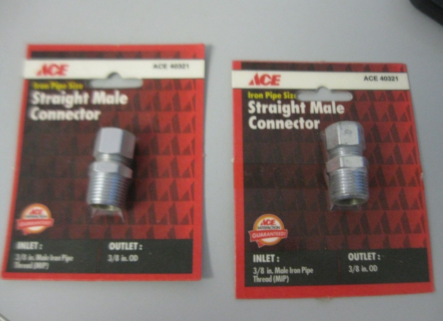 Ace 40321 Iron Pipe Size Straight Male Connector Thread 3/8 OD Lot of 2 NOS