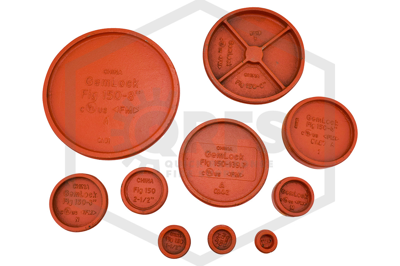 Various Sizes of Victaulic 60 Grooved Cap Ductile Iron Orange Painted Firelock