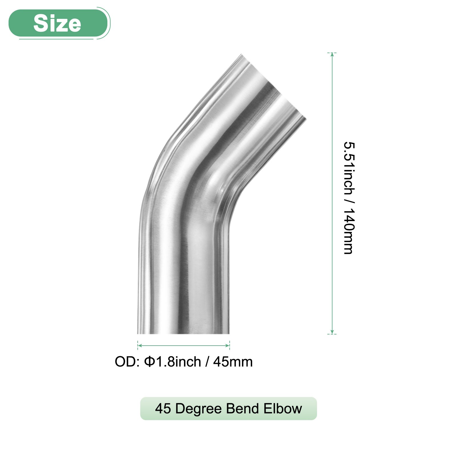 OD 1.8 Inch 45 Degree Mandrel Bend Elbow, Thicken 1.5 mm Height 140 mm
