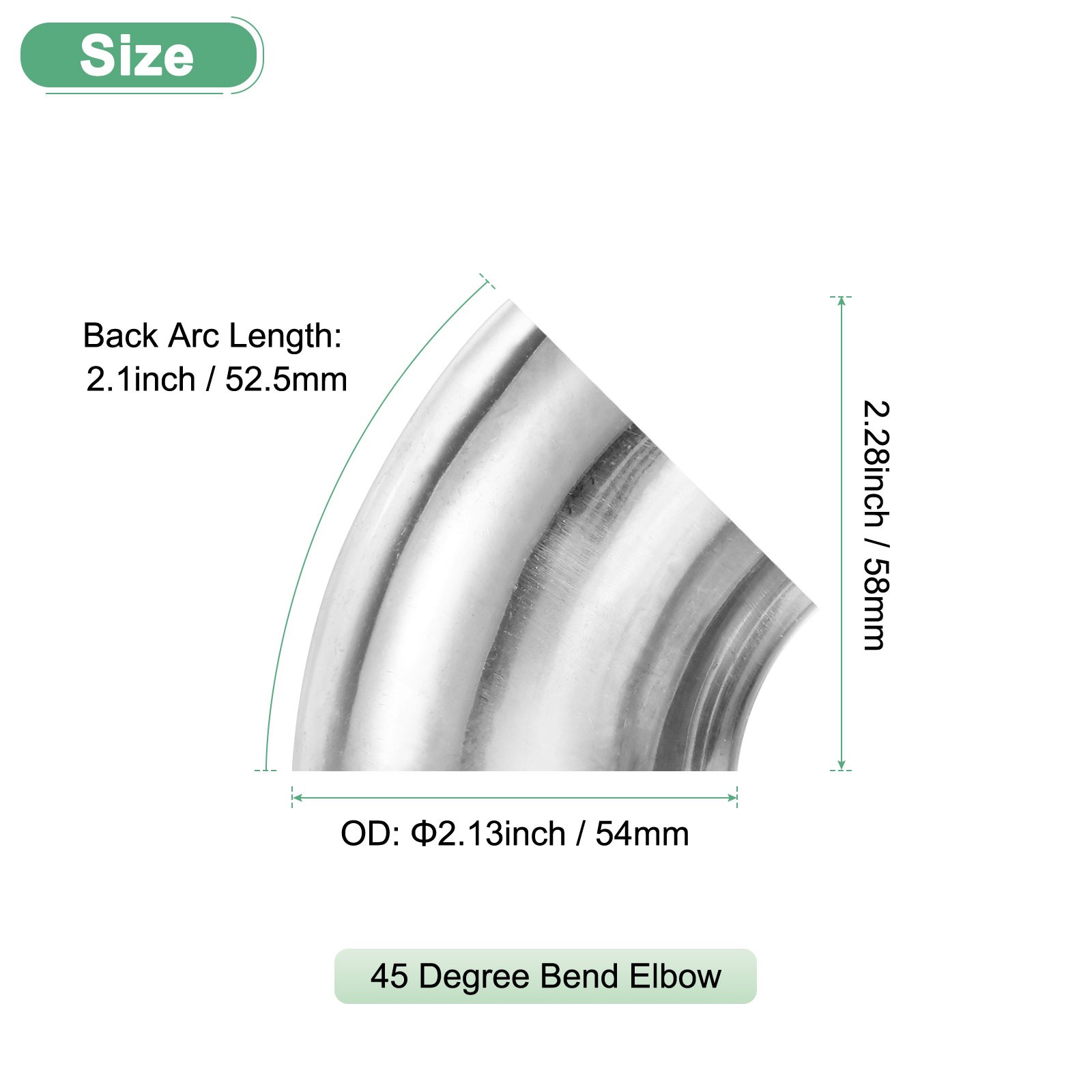 OD 2.1 Inch 45 Degree Mandrel Bend Elbow, Thicken 1.5 mm Height 54 mm