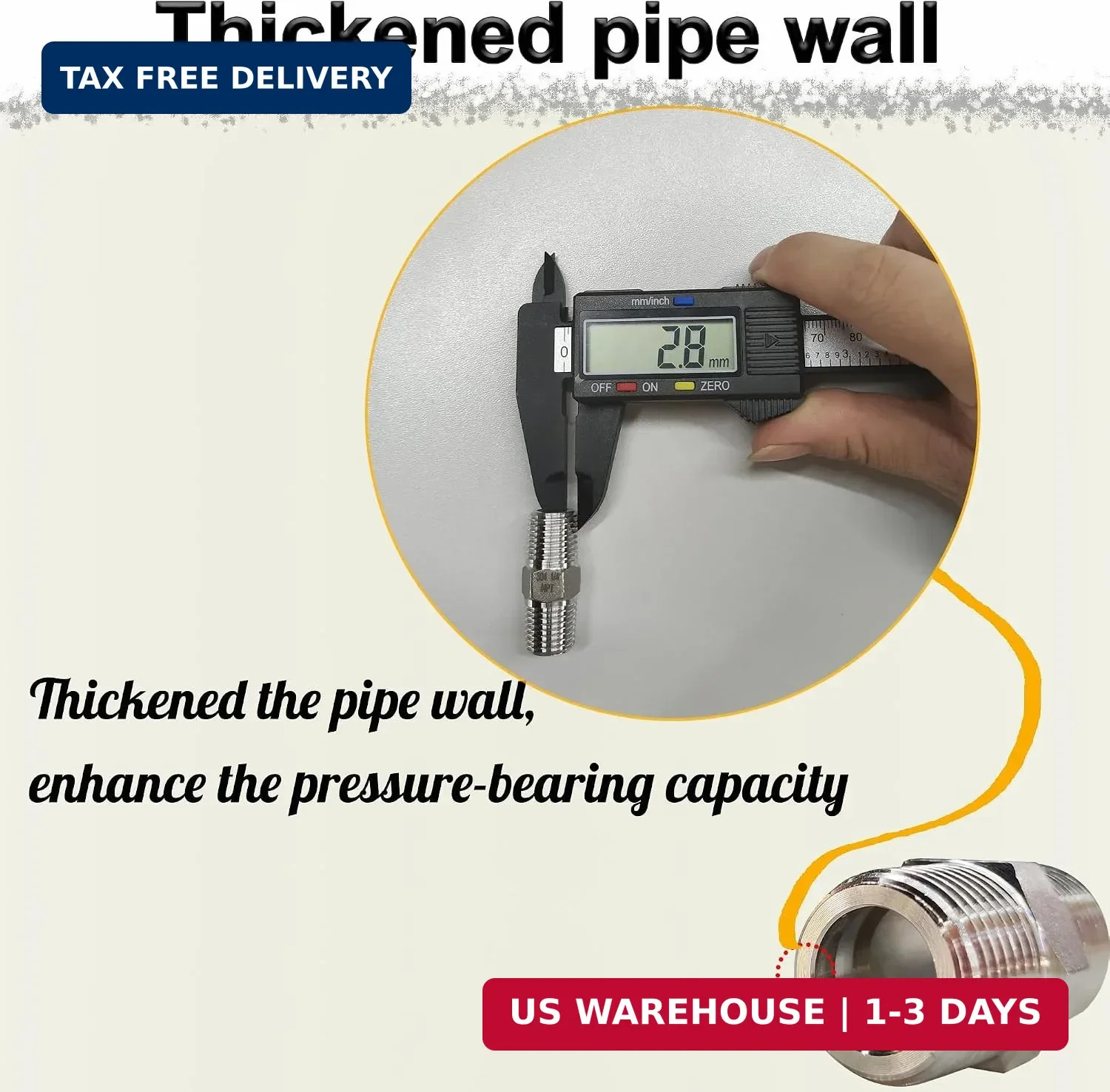 1/4″ NPT Male Hex Nipple Pipe Fittings, 304 Stainless Steel 1/4 inch Threaded Pi