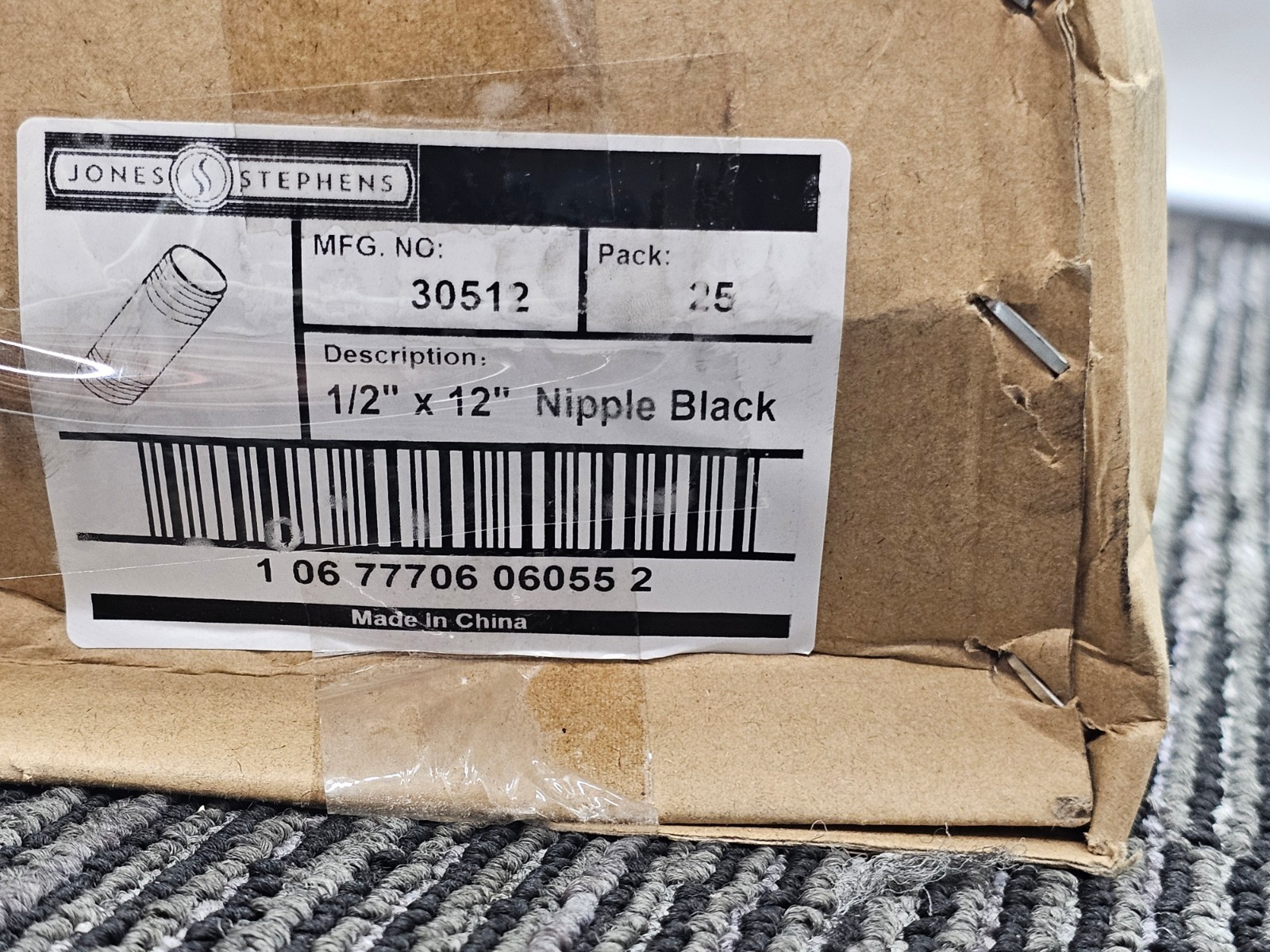 (QTY 25) Jones Stephens 30512 1/2″ x 12″ Black Pipe Nipple MNPT x MNPT