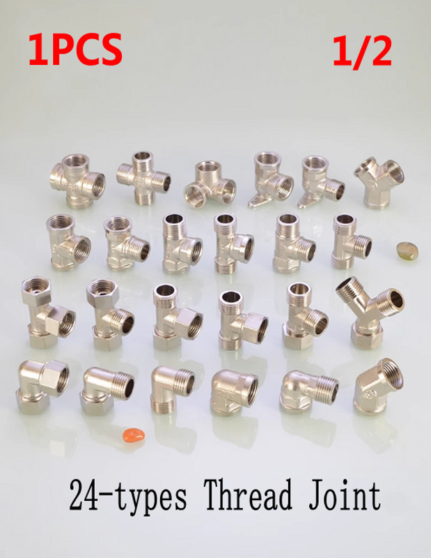 1/2 Brass Plating Inner Outer Thread Tee Joint Union Elbow Water Pipe Fittings