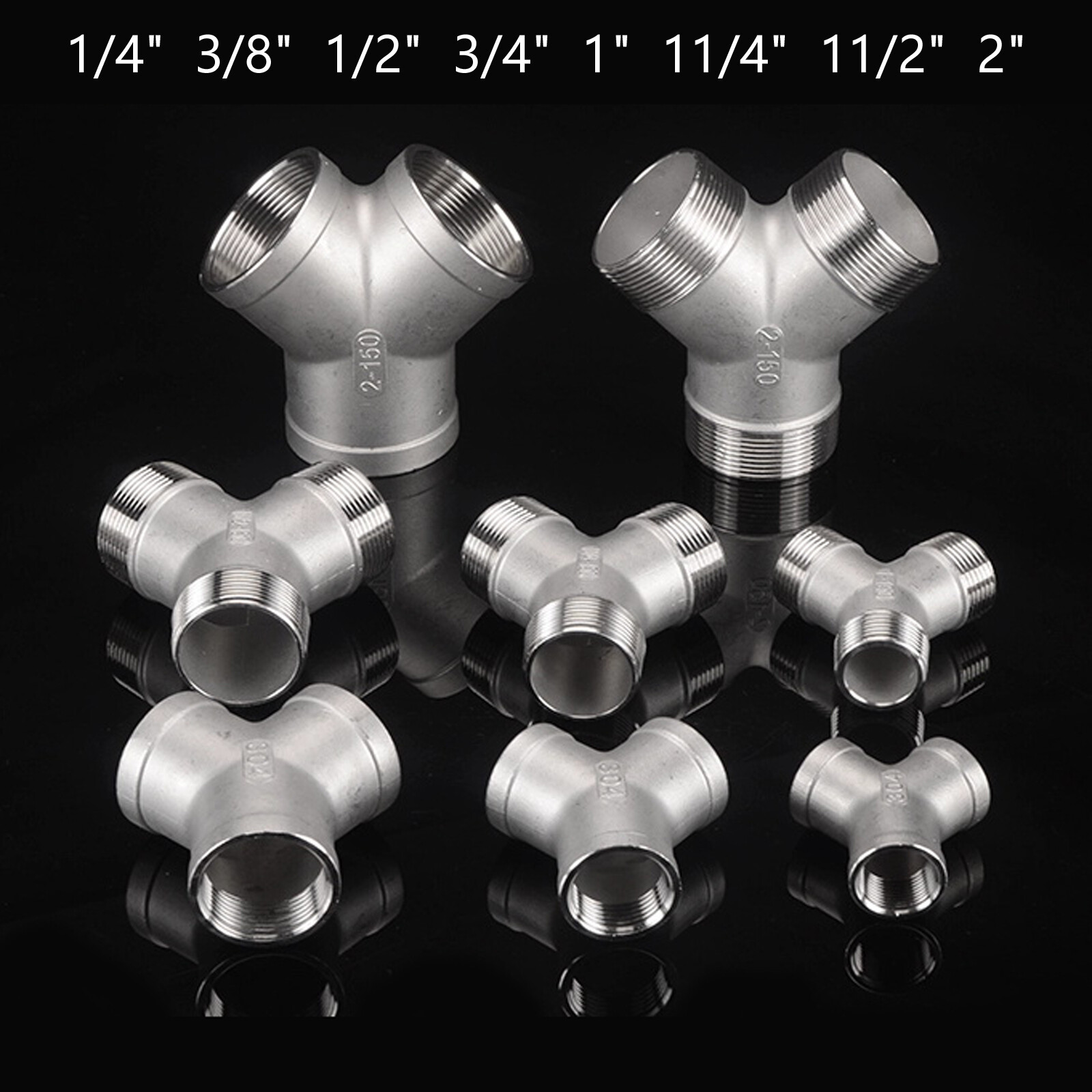Stainless Steel Bsp 1/4″- 2″ Female/Male Thread “Y” 3-Way Pipe Fitting Connector