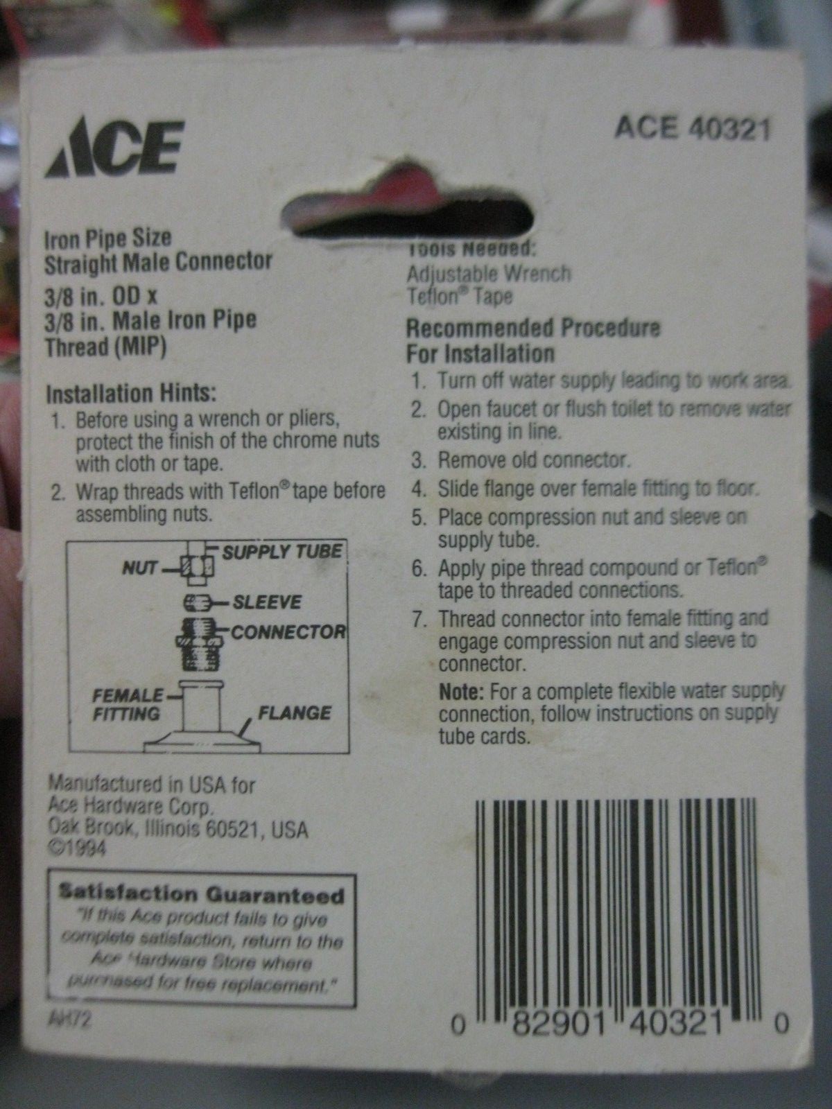 Ace 40321 Iron Pipe Size Straight Male Connector Thread 3/8 OD Lot of 2 NOS