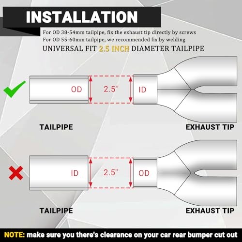 Dual Exhaust Tips with 2.5 inch Inlet 3 inch Outlet, Straight Black-Straight