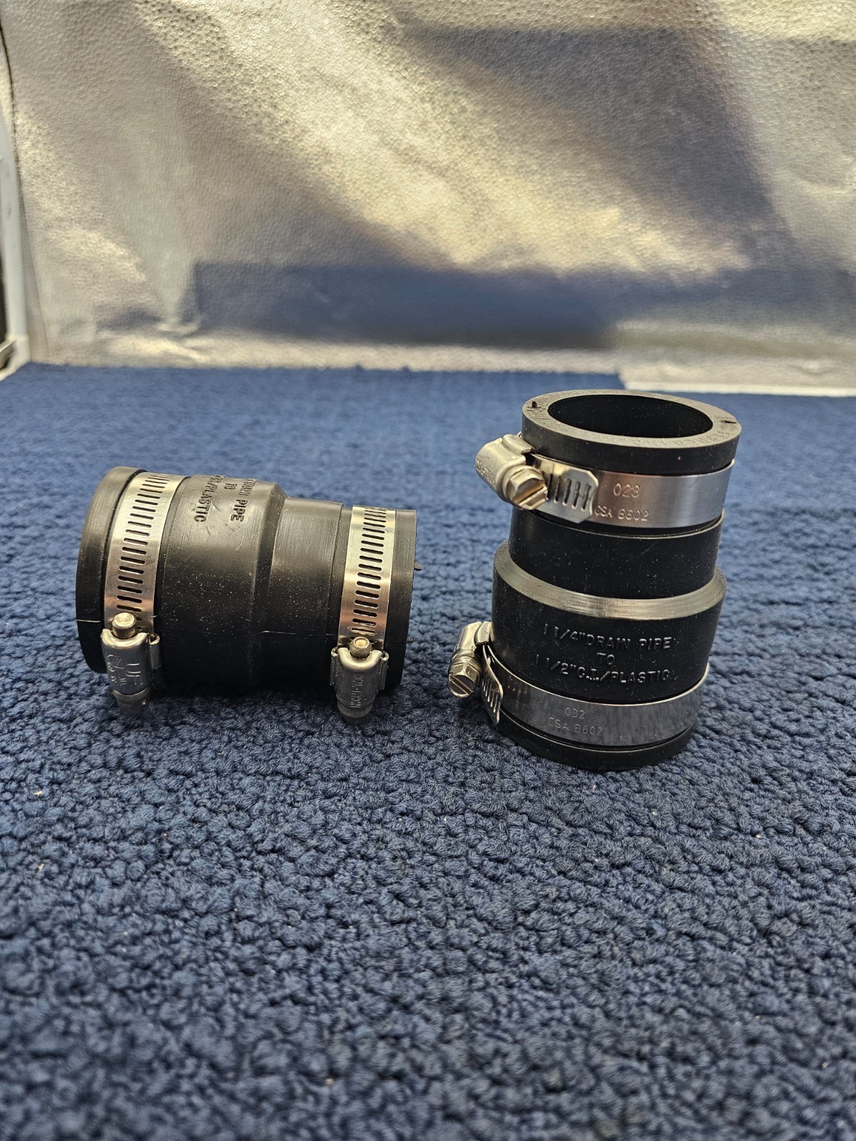 (QTY 2) Fernco 1056-150/125 Flexible Pipe Coupling 1-1/2” Plastic/Steel 1-1/4”