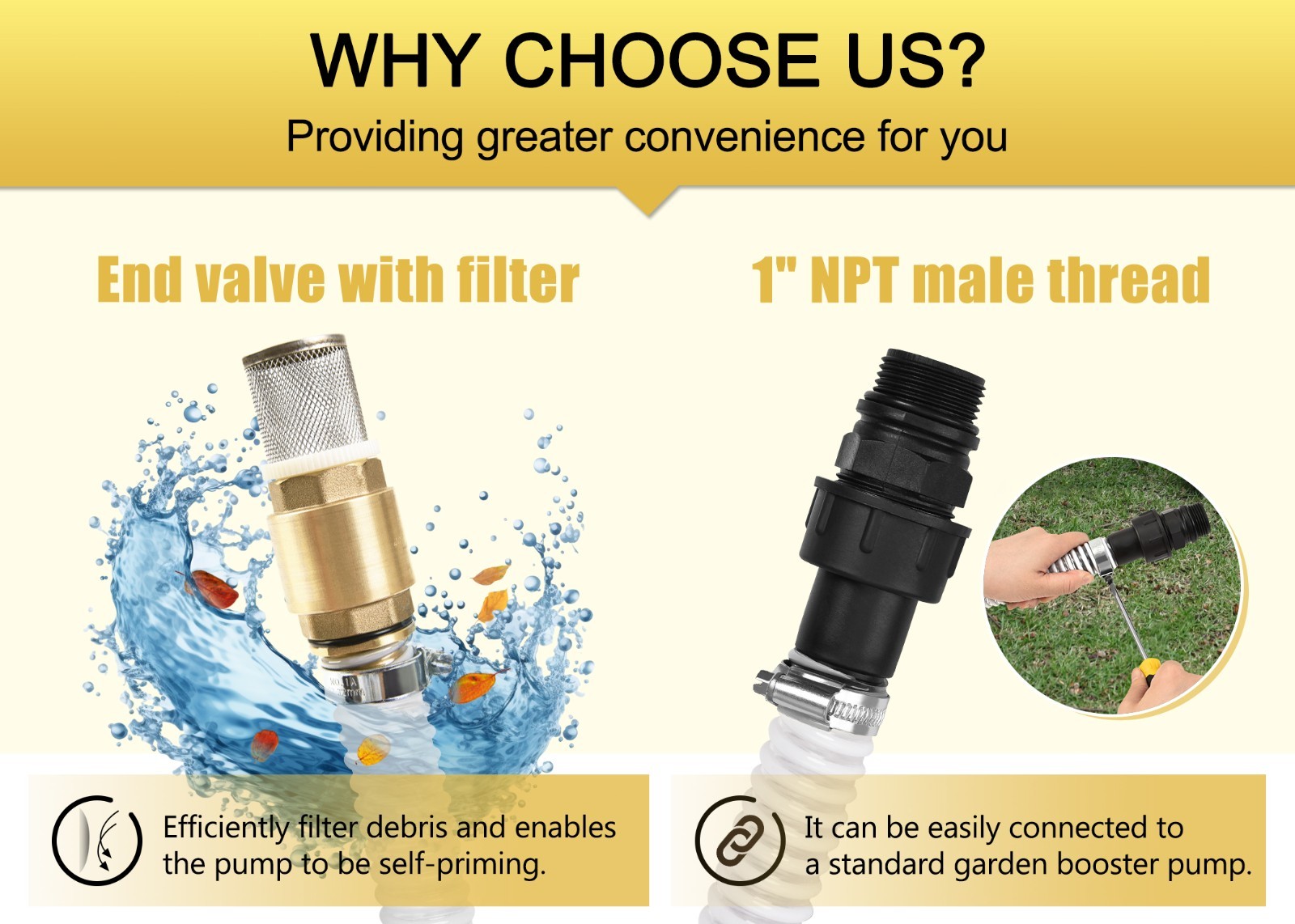FLUENTPOWER 23FT x 1″ Suction Hose Kit with Brass Fitting Check Valve
