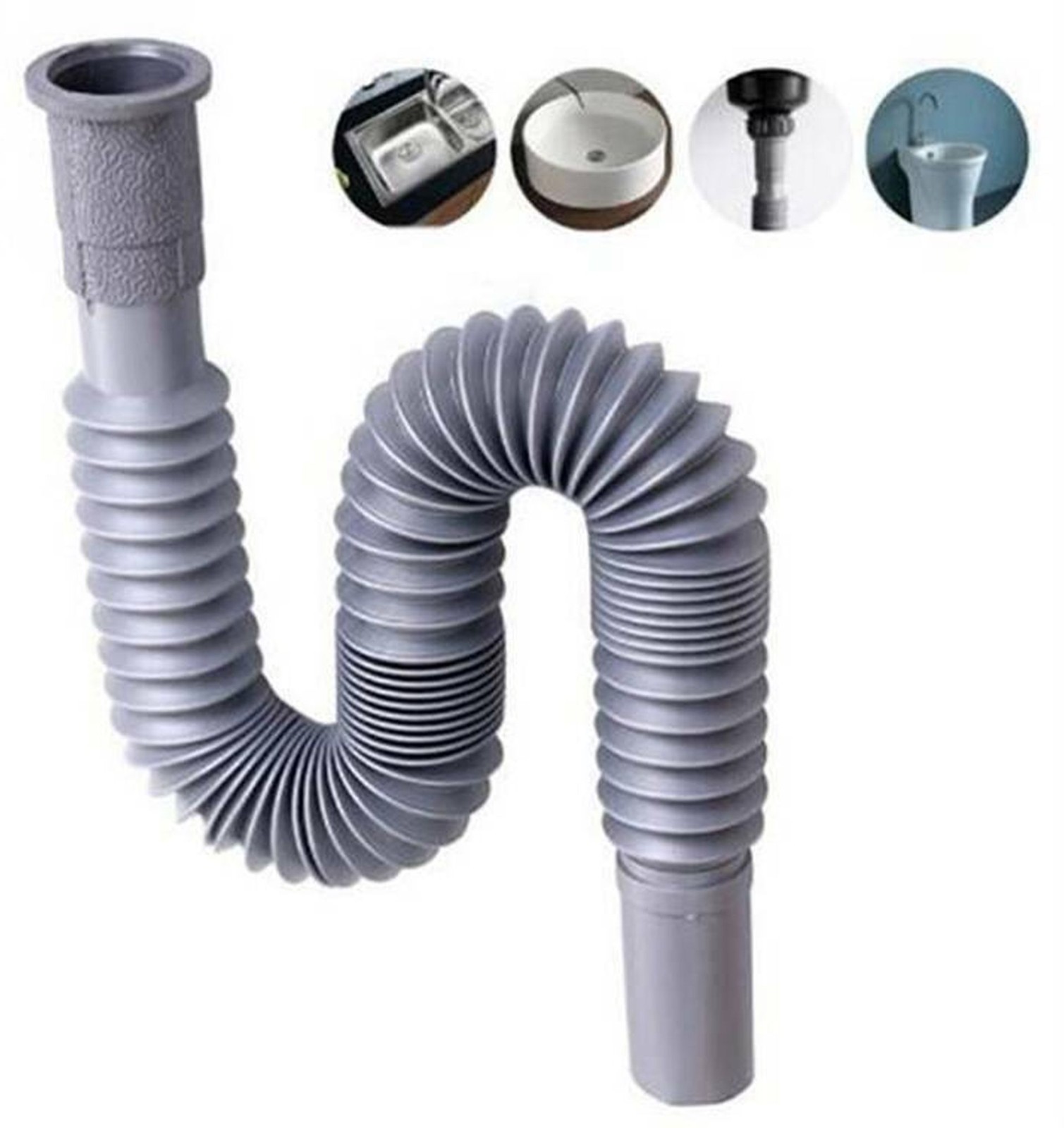 fLeXiBLe 12″ to 18″ Tube Pipe Sink Drain Water S-Trap Drain Hose Bathroom Grey