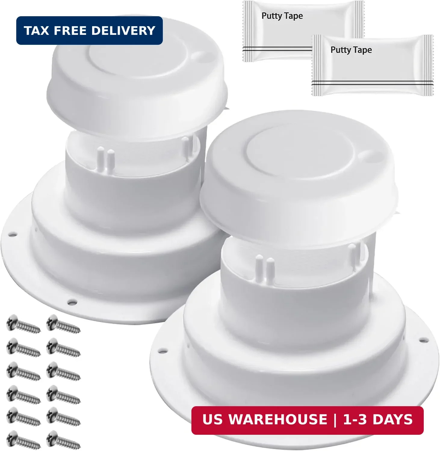 (2 Pack, White RV Roof Vent Cover Kits with Putty Tape and Screws, Camper Vents