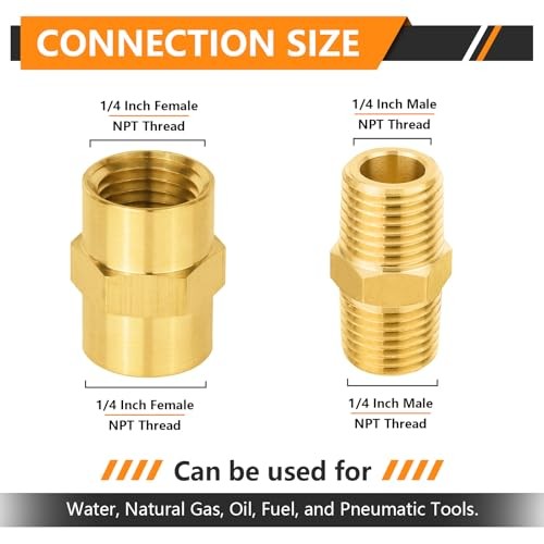 4-PCs Brass Pipe Fittings Combo, 2-PCs 1/4″ NPT Male 0.25 Inch 2Male + 2Female