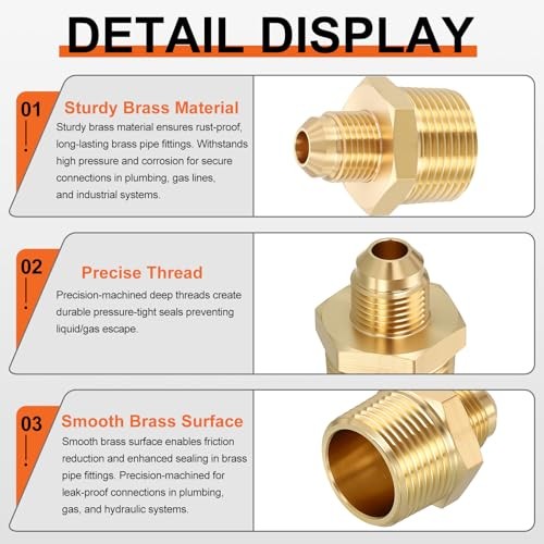 Pack Male to Male Adapter/8″ Male Flare x 3/8″ Male Flare to 1/8″ Male NPT 3