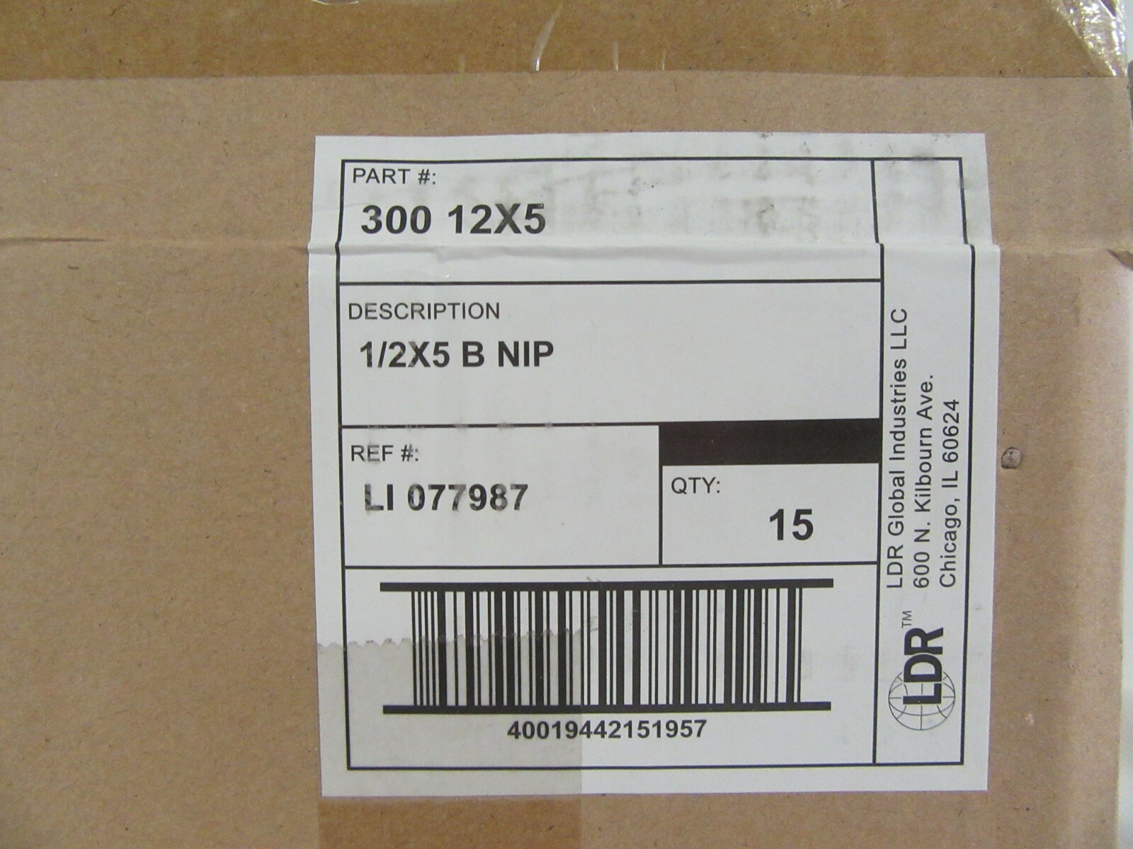 (Box of 15) LDR 300 12X5 BLACK Pipe Nipple 1/2″ X 5″
