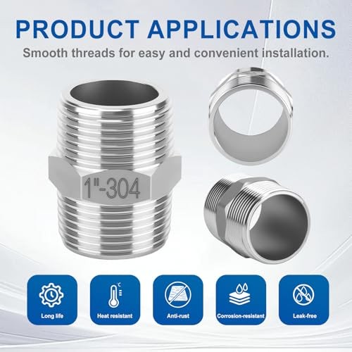 Pcs 30Stainless Steel Hex Nipple Pipe Fittings, 1″ Male to 1″ Male NPT 1 Inch 4