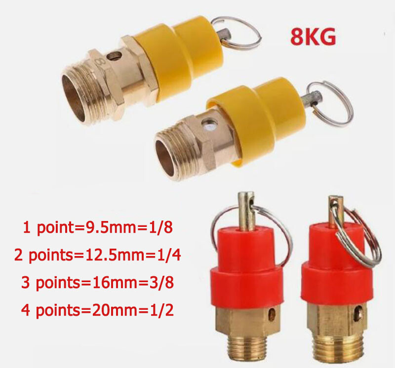 8KG Air Compressor Pressure Relief Brass Safety Exhaust Valve 1/2″ 1/4″ 1/8″ 3/8