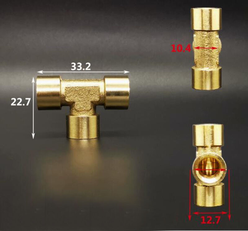 1/8″ 1/4″ 3/8″ Brass BSP Female Thread T-Shape Equal Tee Connector Pipe Fitting