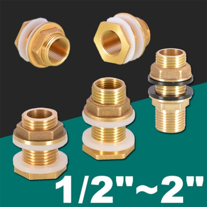 Brass Water Tank Connector Bulkhead Fittings Male/Female Thread Adapter 1/2″~2″